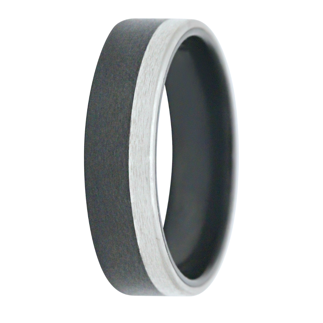 Black Zirconium Men's Wedding Band with 14K White Gold Accent