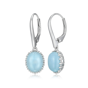 Sterling Silver Rhodium Plated 10x9mm Oval Aquamarine Drop Earrings