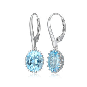 Sterling Silver 10x9mm Oval Blue Topaz Drop Earrings by Samuel B.