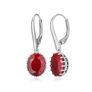 Sterling Silver 10x9mm Oval Dyed Ruby Drop Earrings by Samuel B.