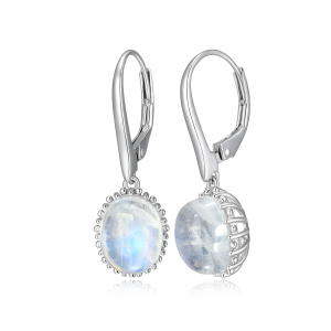 Sterling Silver 10x9mm Oval Blue Rainbow Moonstone Drop Earrings by Samuel B.