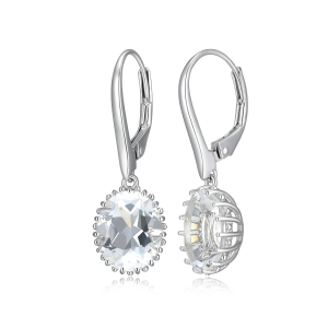 Sterling Silver Rhodium Plated 10x9mm Oval White Sapphire Drop Earrings