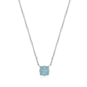 Sterling Silver Rhodium Plated Round Aquamarine Sparkle with 18" Chain