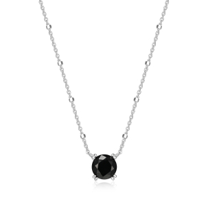Sterling Silver Rhodium Plated Round Black Spinel Sparkle with 18" Chain