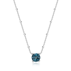Sterling Silver London Blue Topaz Sparkle Solitaire Necklace by Samuel B.