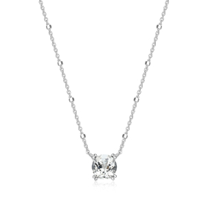 Sterling Silver Rhodium Plated Round White Topaz Sparkle Solitaire with 18" Chain