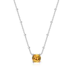 Sterling Silver Rhodium Plated Round Citrine Sparkle Solitaire with 18" Chain