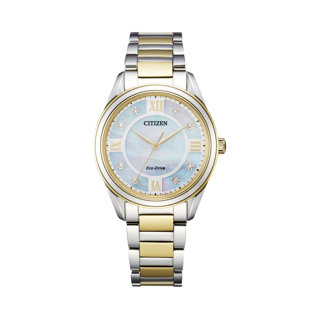 Two-Tone Stainless Steel Eco Drive Arezzo Watch by Citizen with Diamond Accents