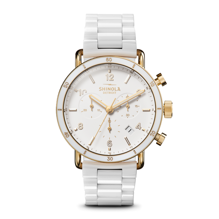 Shinola Canfield Sport 40mm Chronograph White Ceramic Gold-Tone Watch
