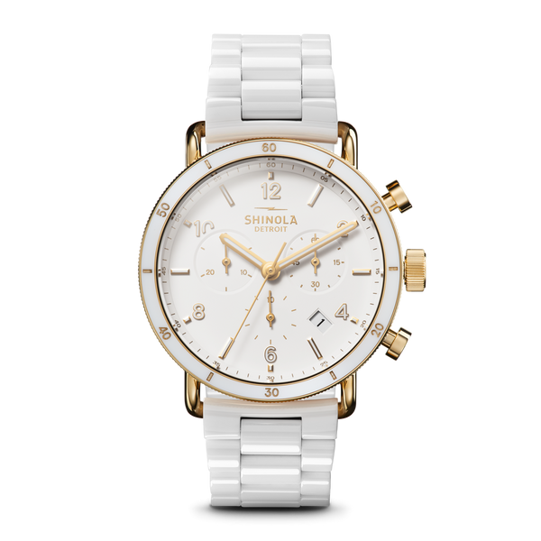 Shinola Canfield Sport 40mm Chronograph White Ceramic Gold-Tone