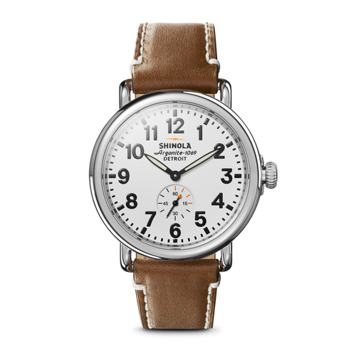 Shinola Runwell 41mm White Dial Tan Leather Strap Men's Watch