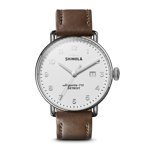 Shinola Canfield 43mm White Dial Brown Leather Strap Men's Watch
