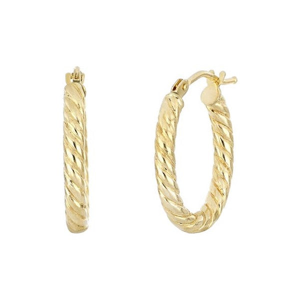 14K Yellow Gold Twisted Oval Hoop Earrings