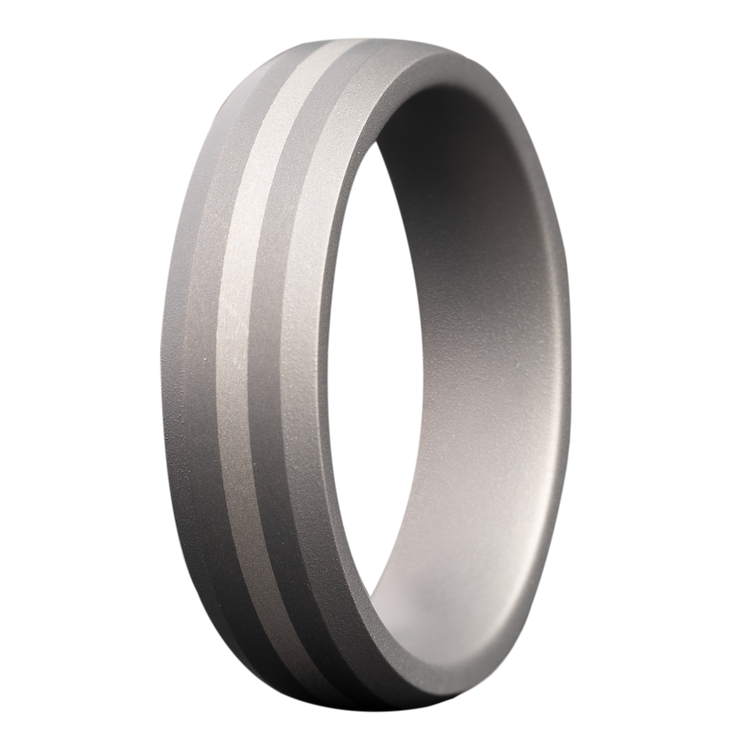 6mm Tungsten Beveled Matte Men's Wedding Band - Platinum Inlay Design by Heavy Stone Rings