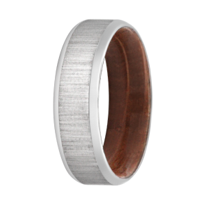 7mm Cobalt Beveled Satin Men's Wedding Band - Whiskey Barrel Wood Sleeve Design by Heavy Stone Rings