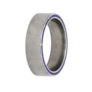 7mm Titanium Satin Men's Wedding Band - Crushed Lapis and Gold Leaf Side Inlay Design by Heavy Stone Rings