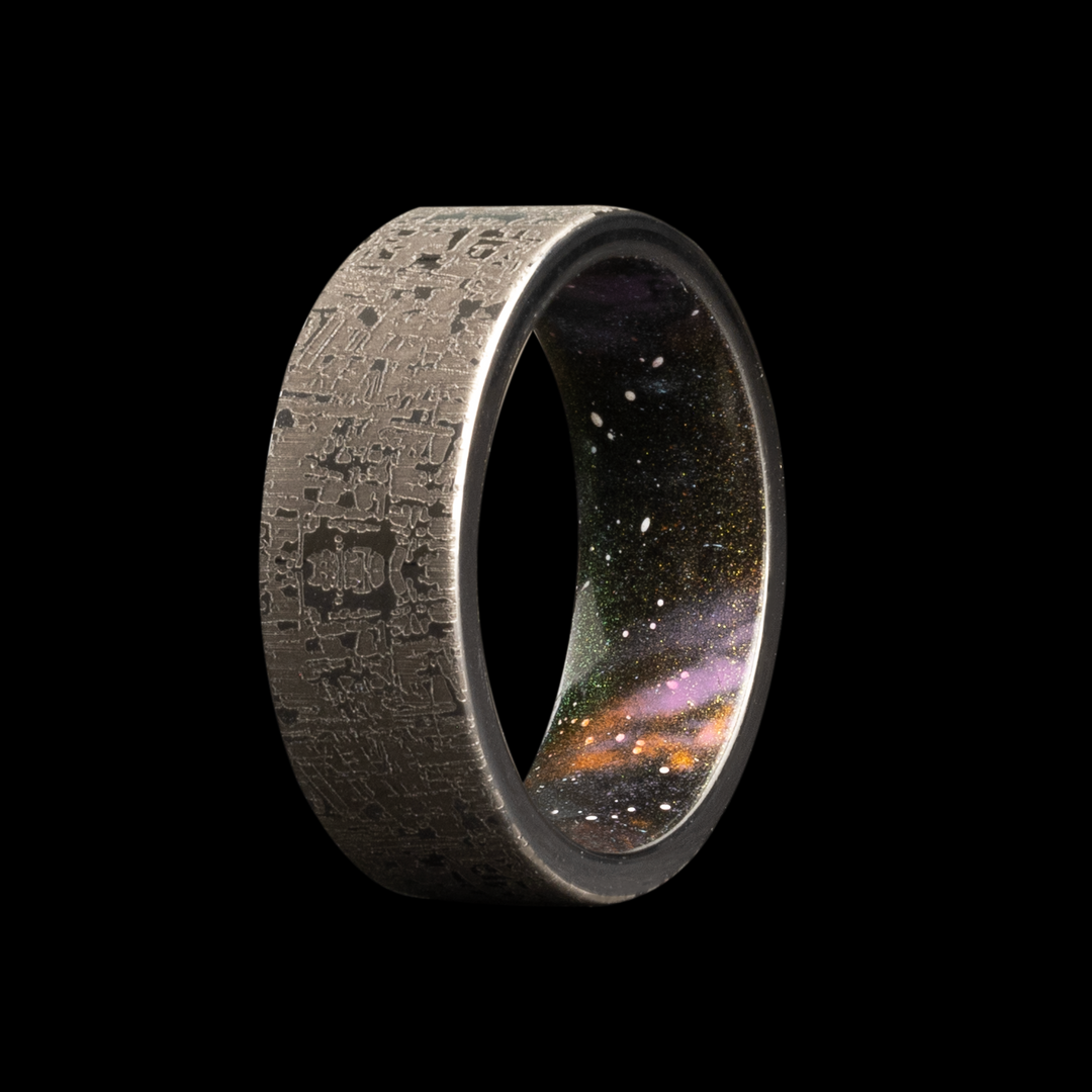 8mm Tungsten Cerakote Men's Wedding Band - Galaxy Interior Sleeve Design by Heavy Stone Rings