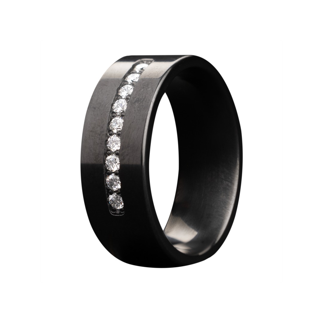 Zirconium 8MM Lab Diamond Channel Men's Wedding Band