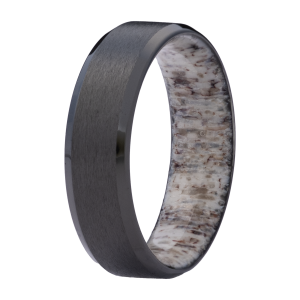 7mm Zirconium Beveled Satin Men's Wedding Band - Elk Antler Interior Sleeve Design by Heavy Stone Rings