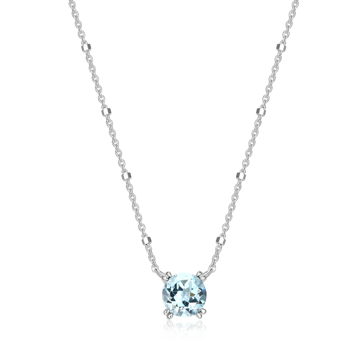 Sterling Silver Rhodium Plated Round Blue Topaz Sparkle Solitaire with 18" Chain