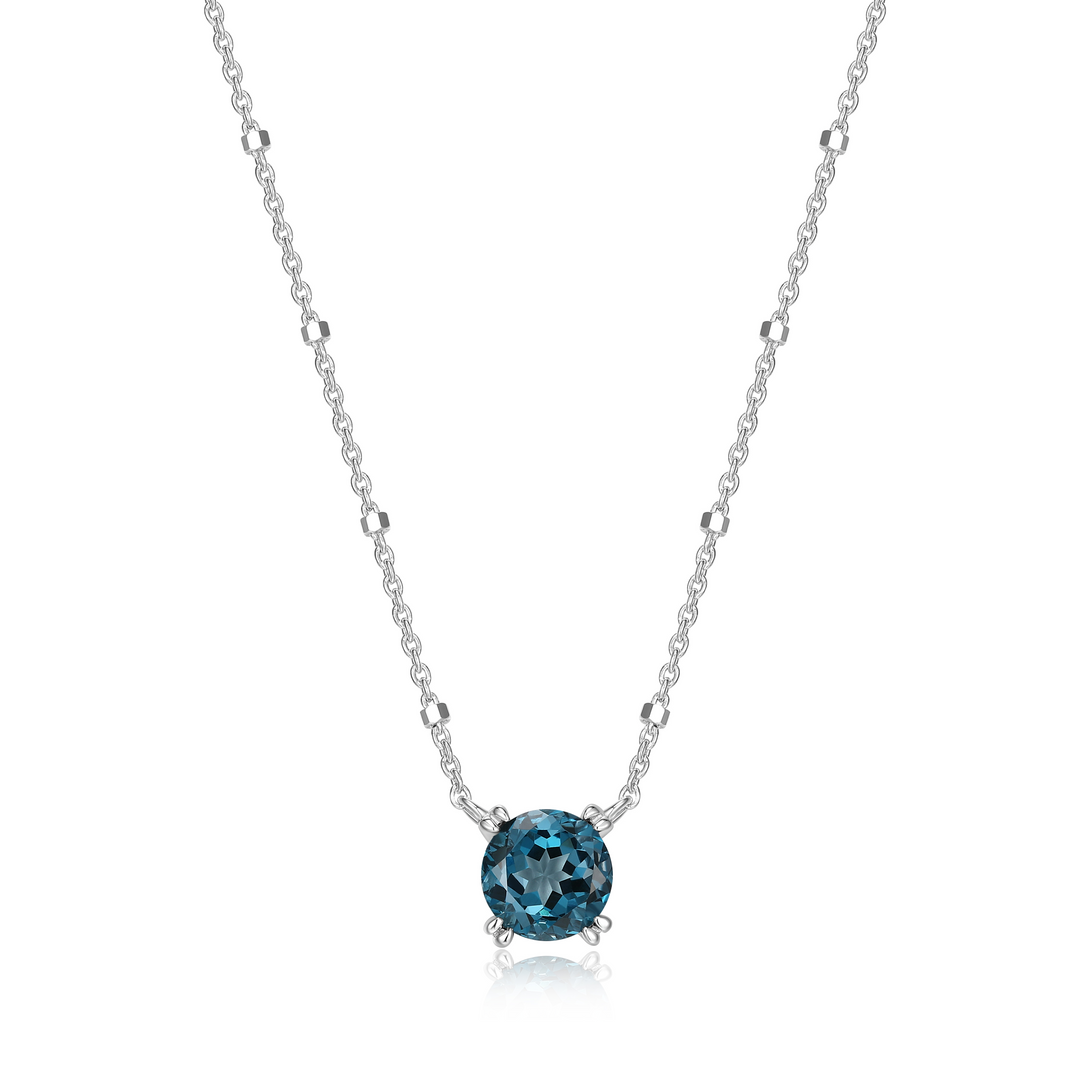 Sterling Silver London Blue Topaz Sparkle Solitaire Necklace by Samuel B.