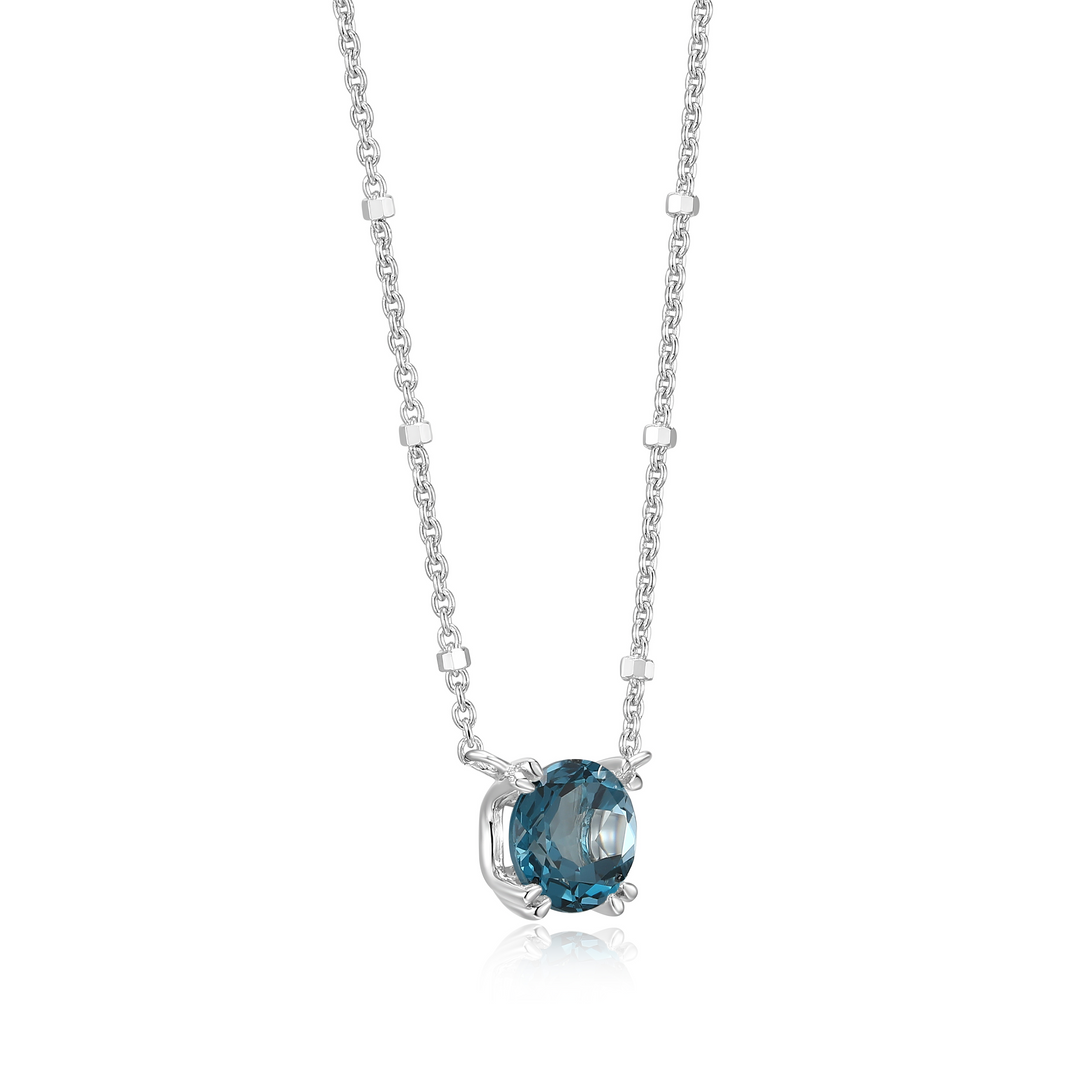 Sterling Silver London Blue Topaz Sparkle Solitaire Necklace by Samuel B.