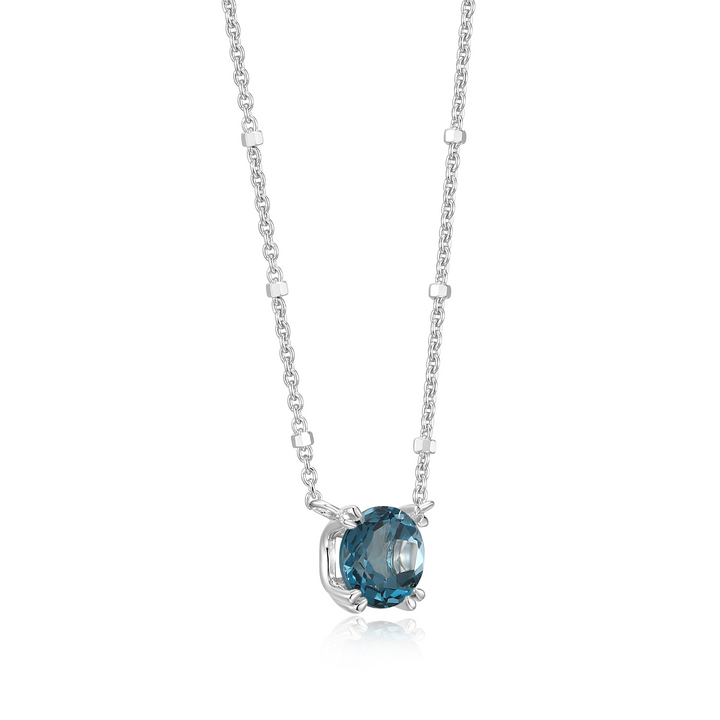 Sterling Silver London Blue Topaz Sparkle Solitaire Necklace by Samuel B.