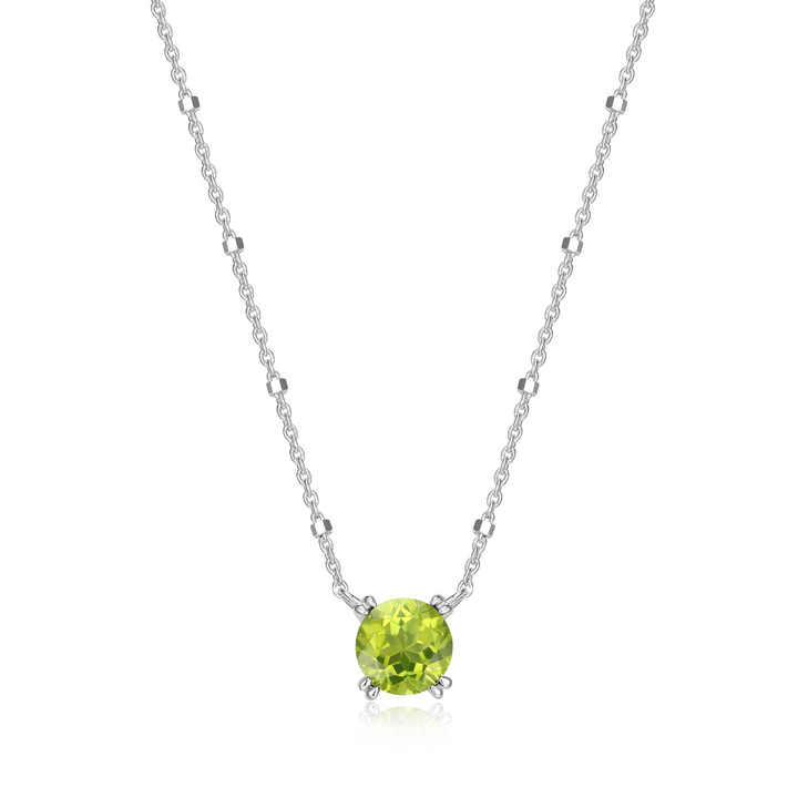 Sterling Silver Rhodium Plated Round Peridot Sparkle Solitaire with 18" Chain