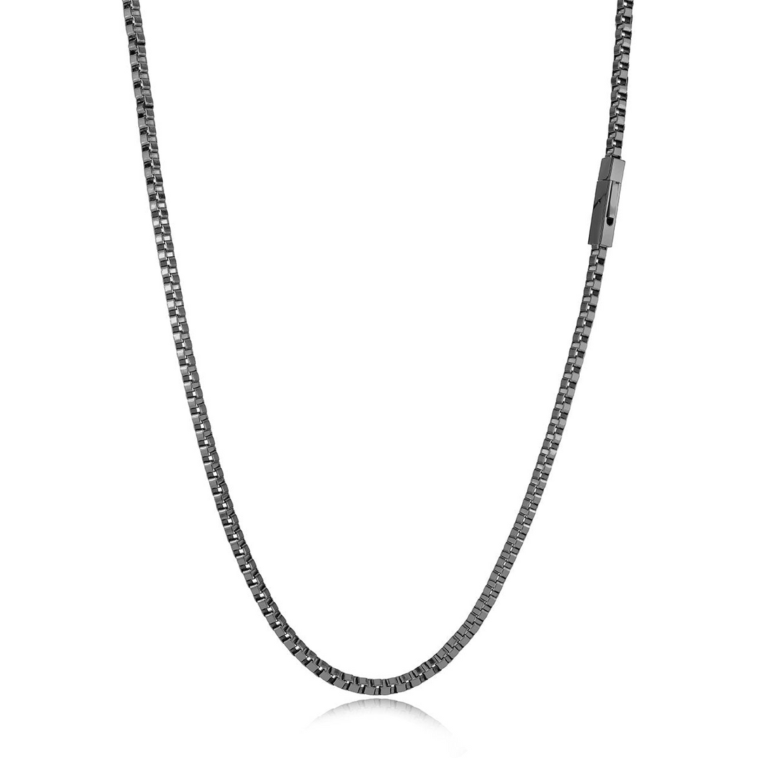 Black IP Stainless Steel Brushed Square Box Chain Necklace by Italgem