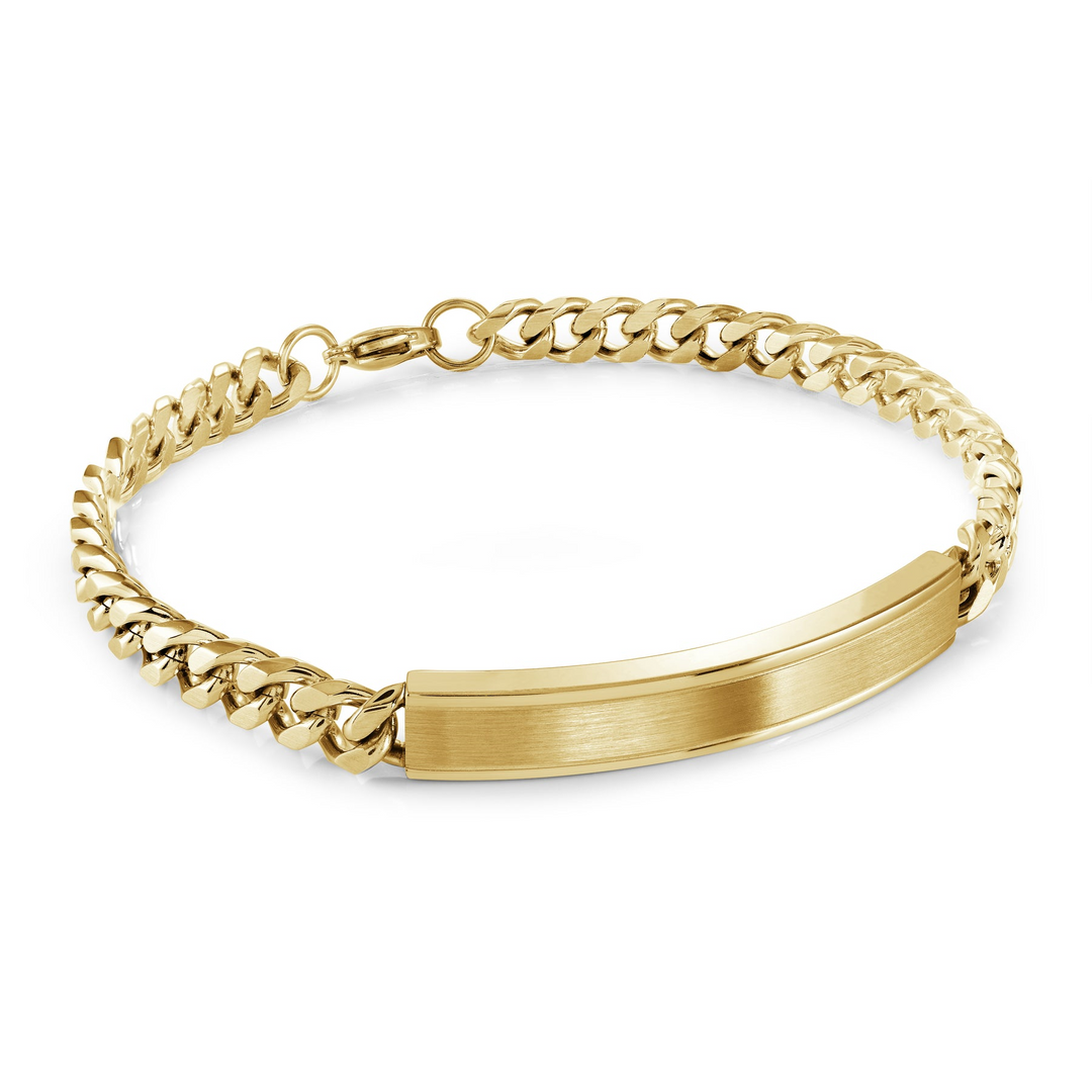 Gold IP Stainless Steel Black Leather Box Clasp Bracelet by Italgem