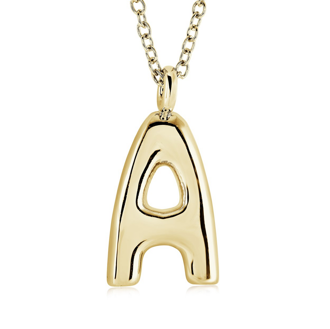 Yellow Gold IP Bubble Initial "A" Necklace