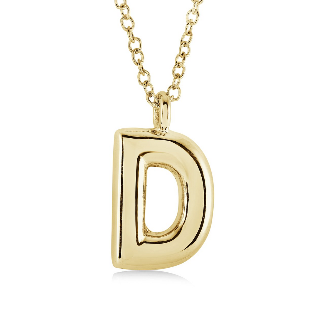 Yellow Gold IP Bubble Letter "D" Necklace
