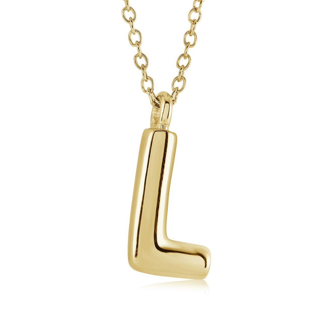 Yellow Gold IP Bubble Letter "L" Necklace