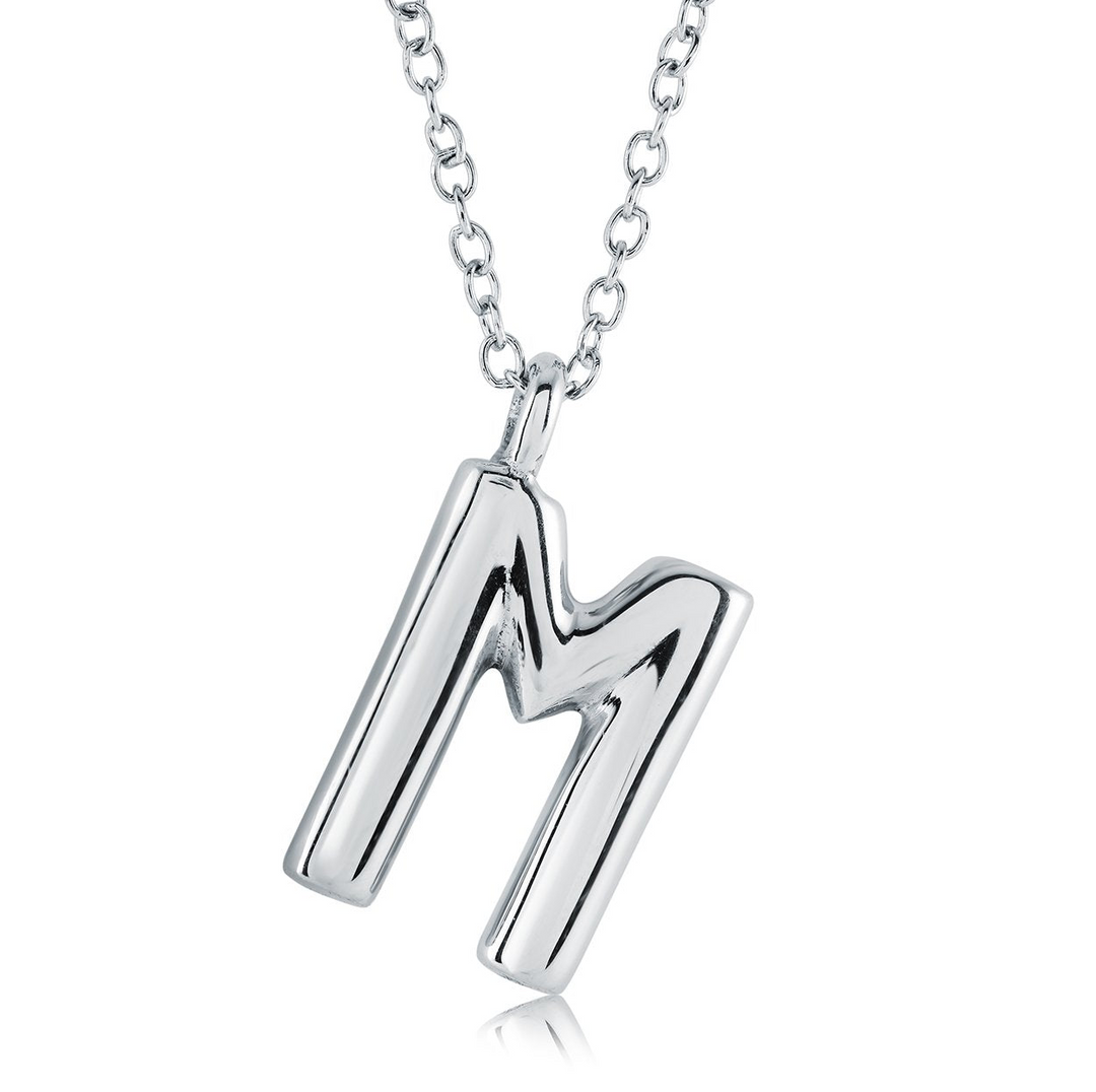 Stainless Steel Bubble Letter "M" Necklace