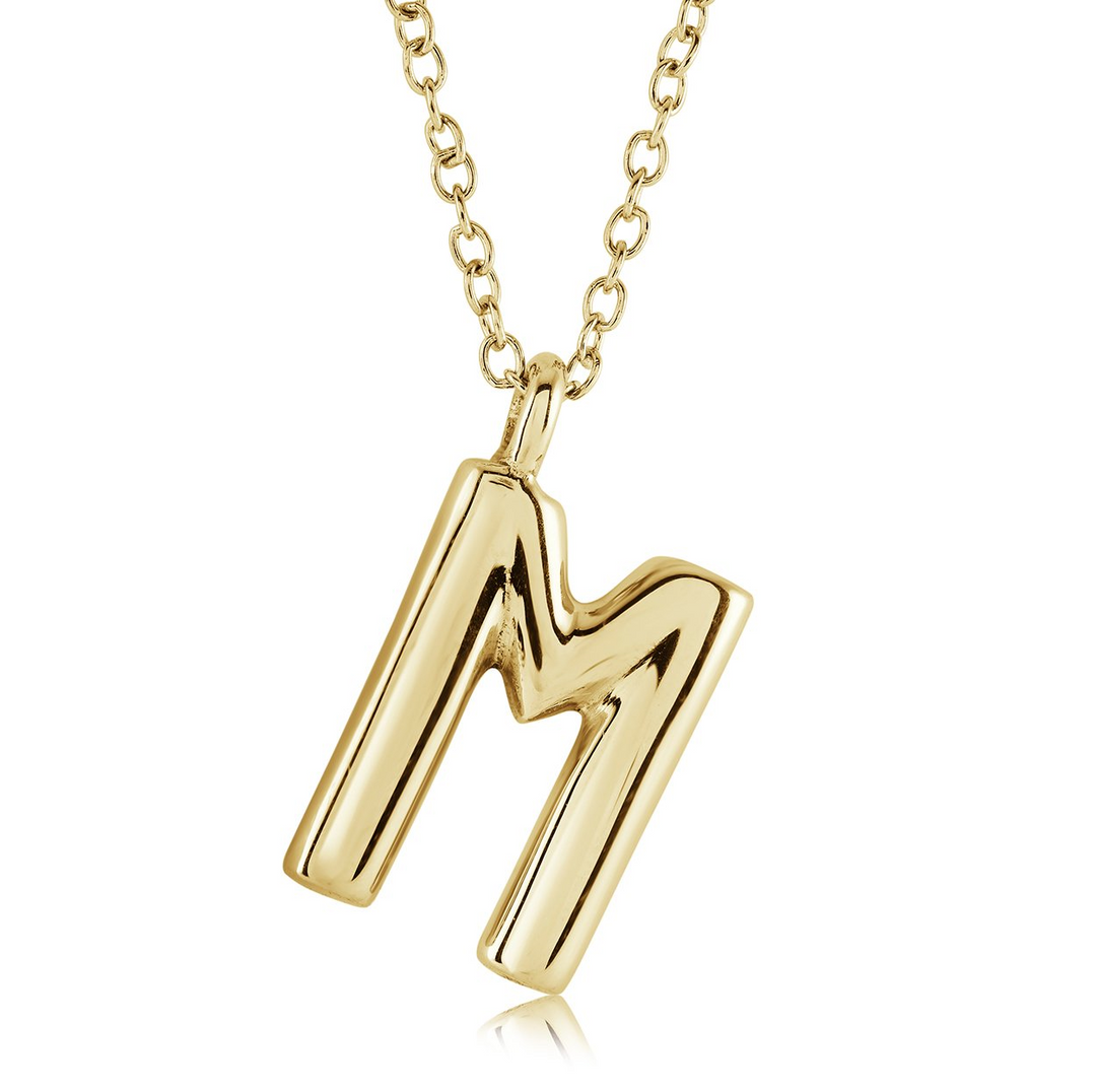 Gold I.P. Bubble Letter "M" Necklace