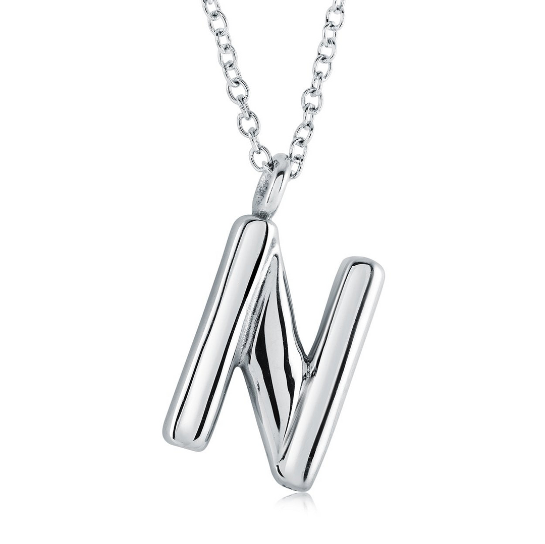 Stainless Steel Bubble Letter "N" Necklace