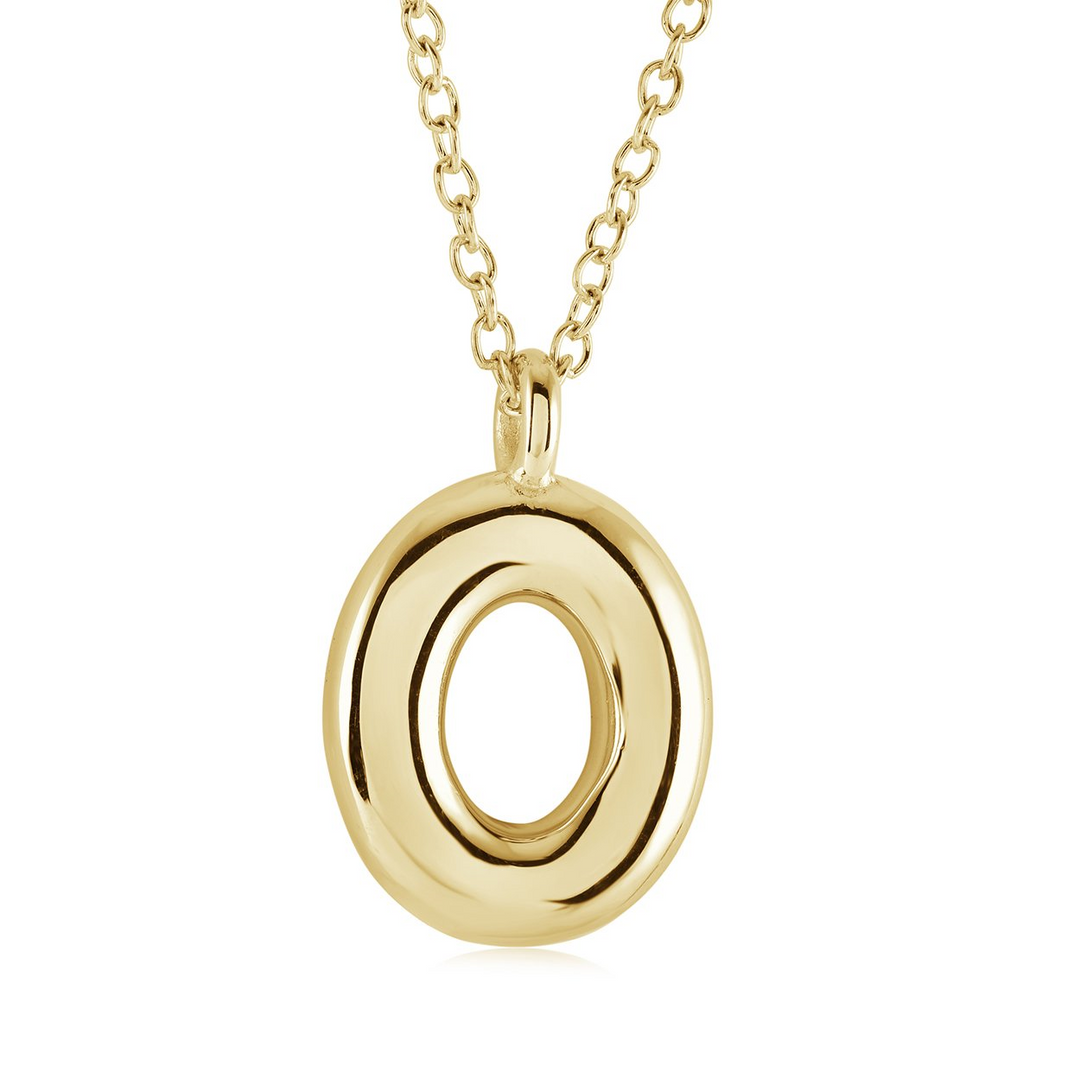 Yellow Gold IP Bubble Letter "O" Necklace