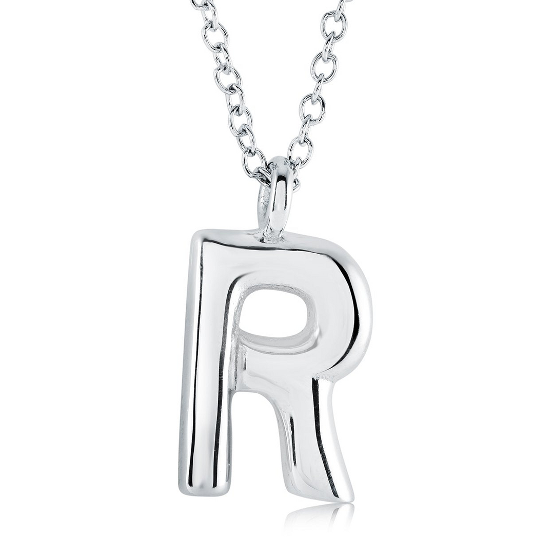 Stainless Steel Bubble Letter "R" Necklace
