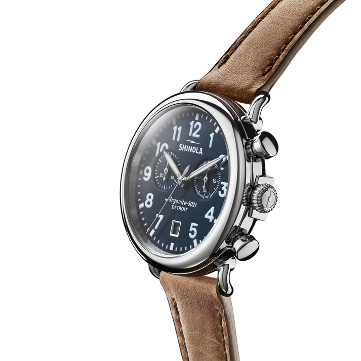 Shinola Runwell 41mm Chronograph Midnight Blue Dial Leather Strap Men's Watch