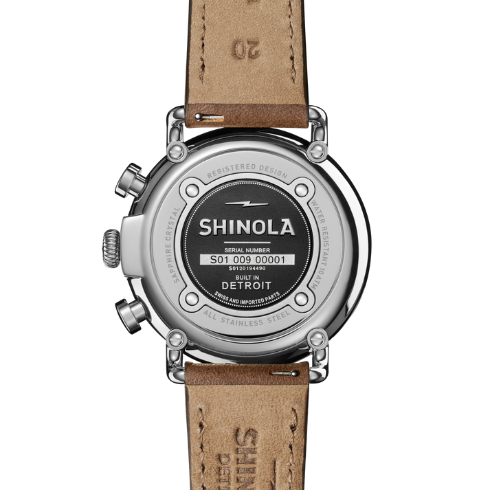 Shinola Runwell 41mm Chronograph Midnight Blue Dial Leather Strap Men's Watch