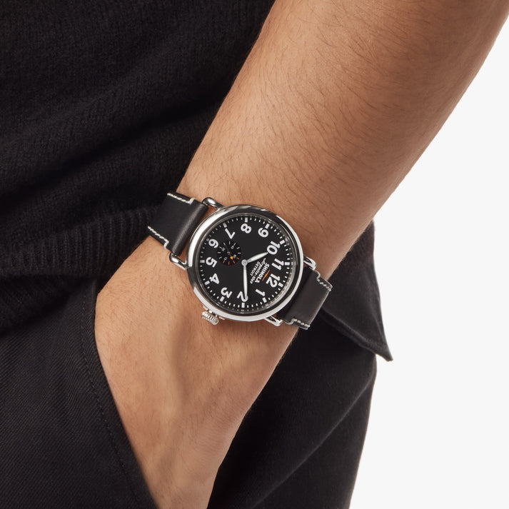 Shinola Runwell 47mm Black Dial Leather Strap Men's Watch