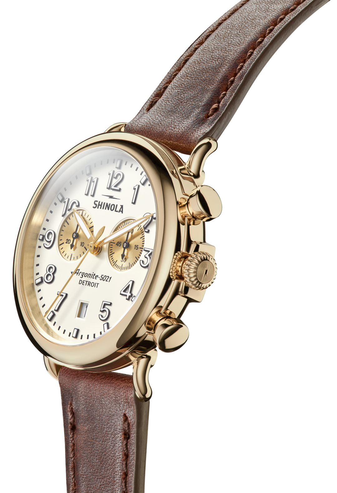 Shinola Runwell 41mm Chronograph Ivory Dial Brown Leather Strap Men's Watch