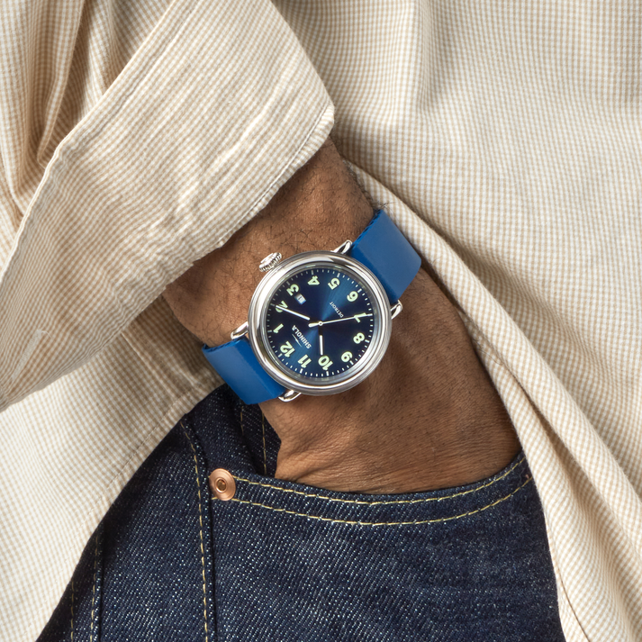 Shinola Detrola 41mm Blue Dial Blue Rubber Strap Men's Watch
