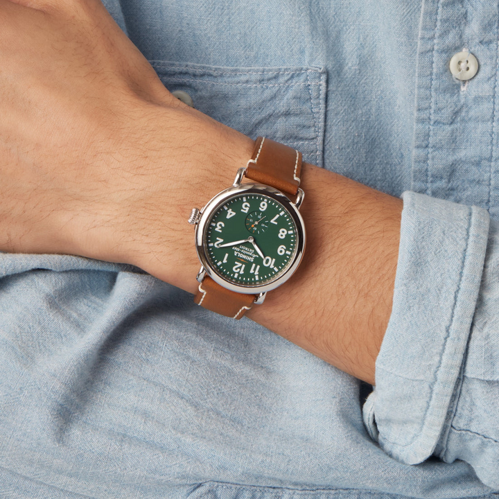 Shinola Runwell 41mm Green Dial Tan Leather Strap Men's Watch