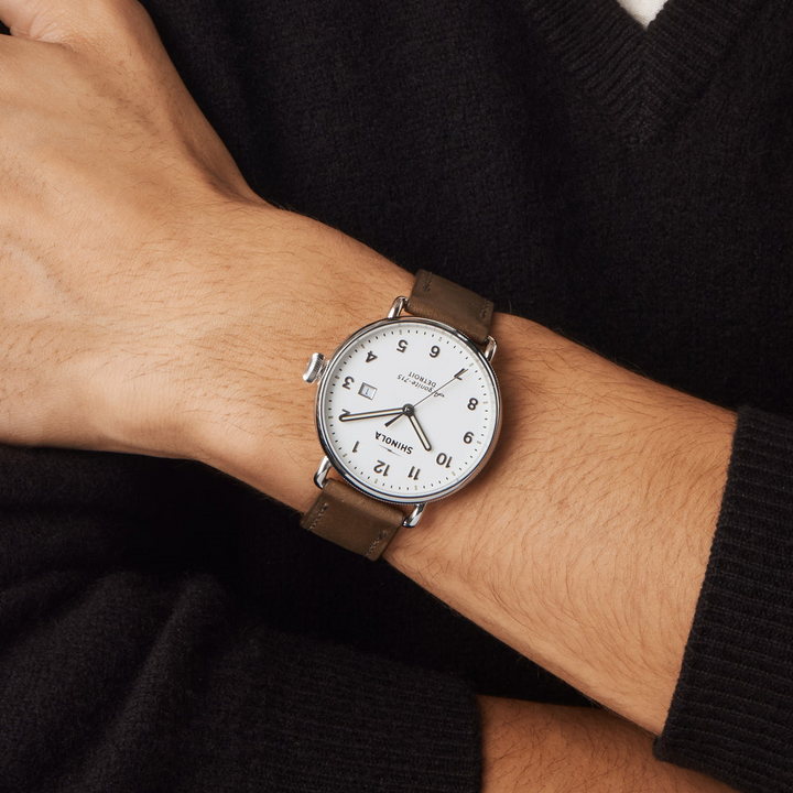 Shinola Canfield 43mm White Dial Brown Leather Strap Men's Watch