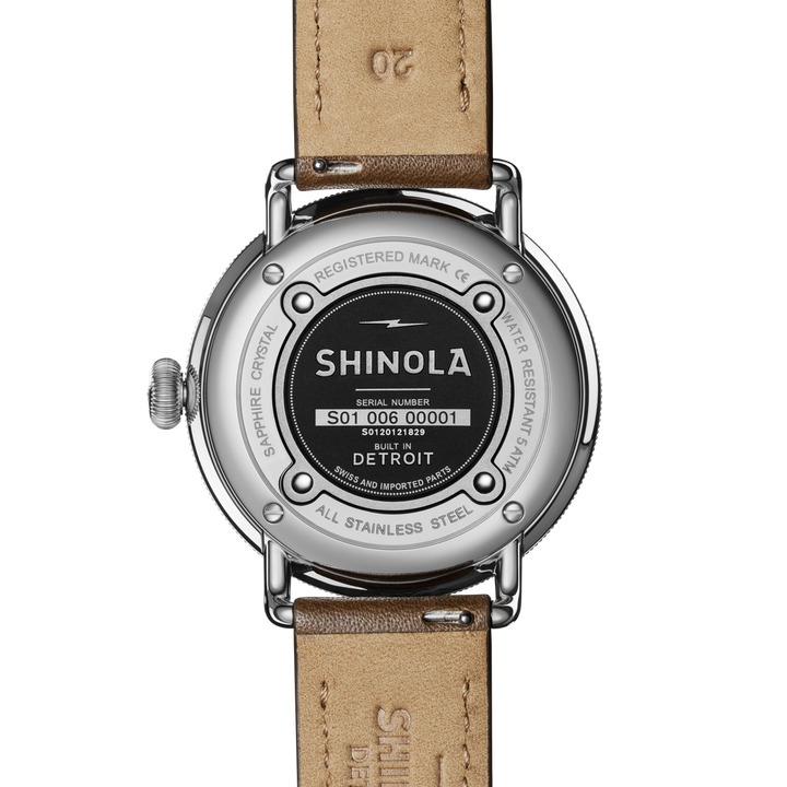Shinola Canfield 43mm White Dial Brown Leather Strap Men's Watch