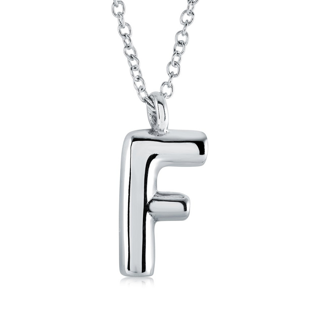Stainless Steel Bubble Letter "F" Necklace