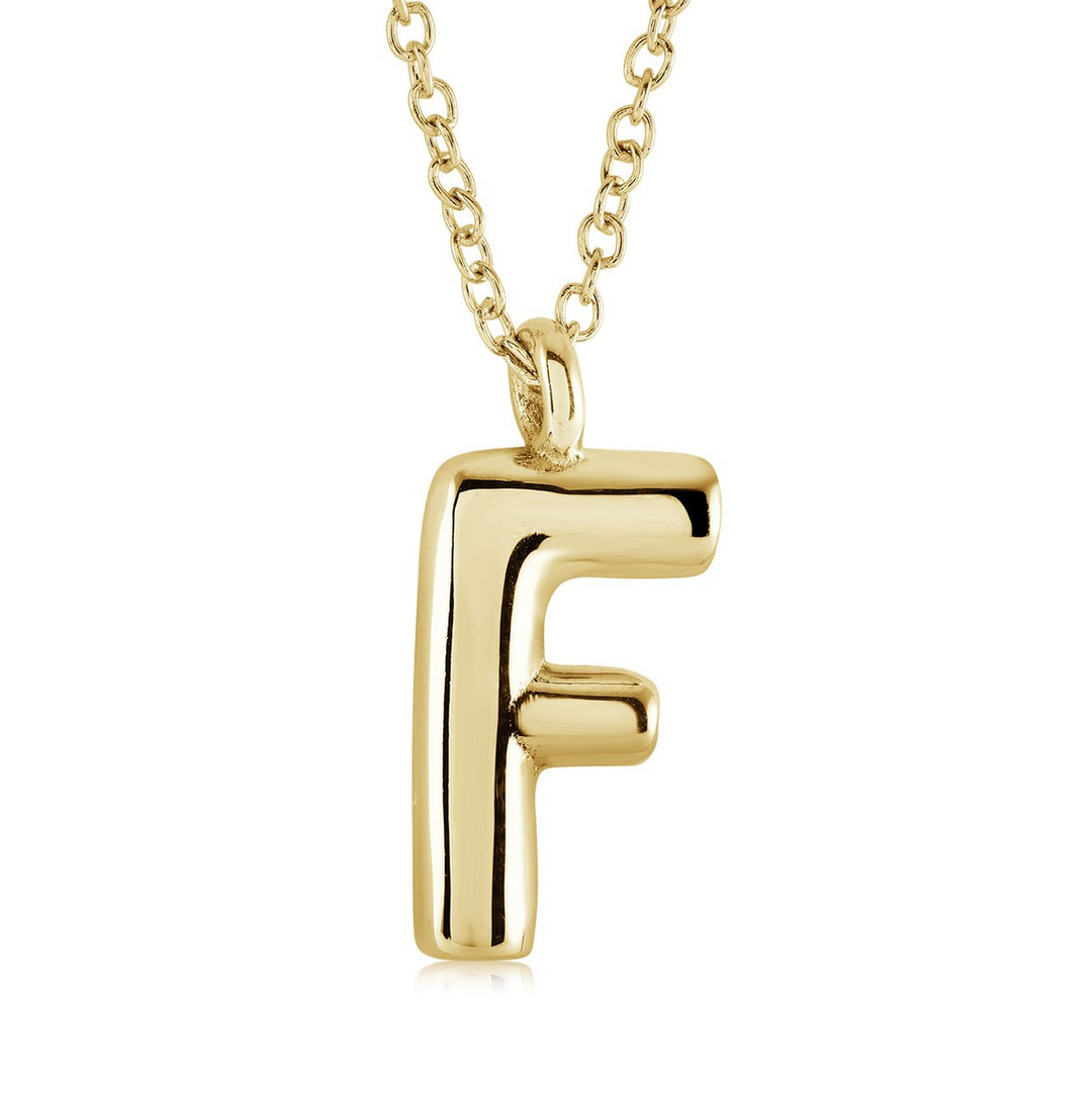 Gold Ion-Plated Bubble Letter "F" Necklace