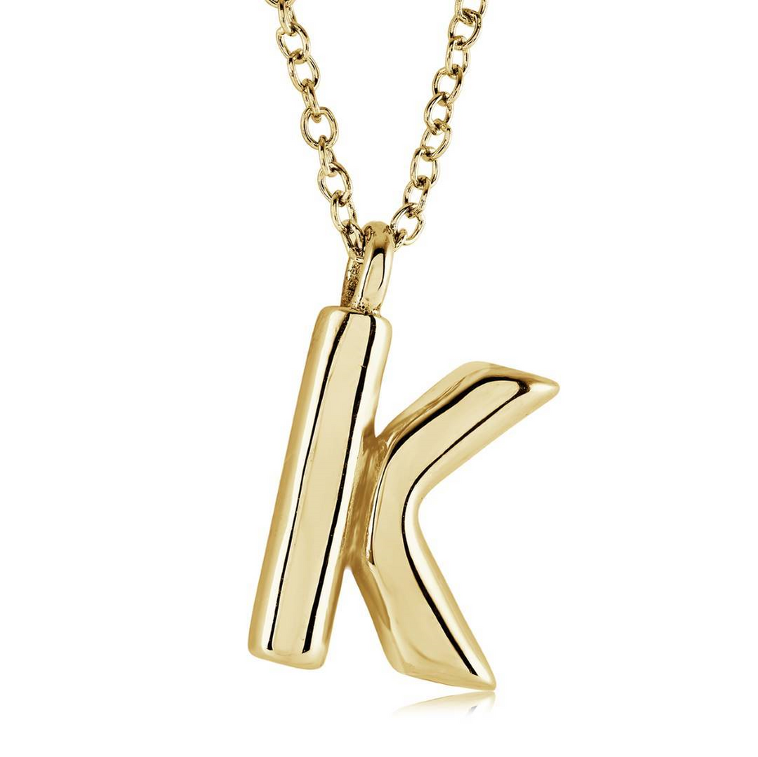 Yellow Gold IP Bubble Letter Initial "K" Necklace