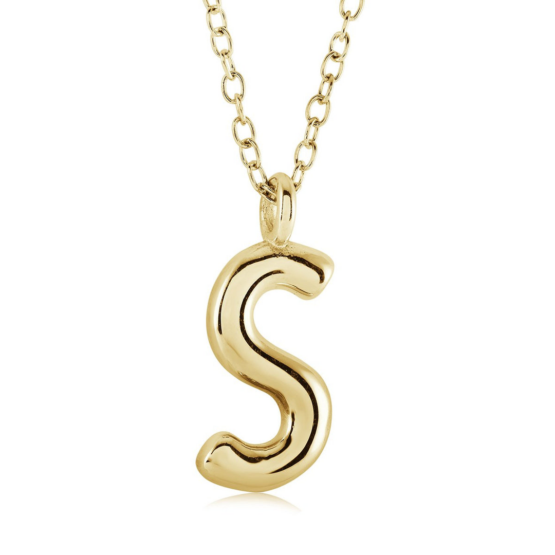 Gold I.P. Bubble Letter "S" Necklace